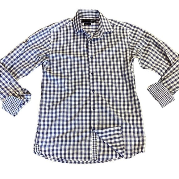 American Breed Smart Shirt Button Up Blue White Check Contrast Sleeve S 202E - Picture 3 of 7